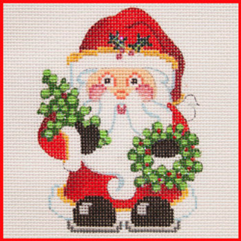 CORS-01 Santa holding wreath and tree 4 1/2" x 3 1/4" 18 Mesh Strictly Christmas