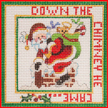 COSQ-11 Down the chimney he came  3 1/2" x 3 1/2" 18 Mesh NIGHT BEFORE CHRISTMAS SQUARE Strictly Christmas