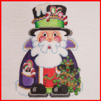 COTHS-03 Purple w/candy and a tree 4 3/4" x 3 1/2"18 Mesh TOP HAT SANTA Strictly Christmas