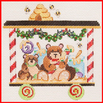 COTR4-09 Car w/two bears and honey & beehive 5 1/2" x 5 3/4" 13 Mesh CHRISTMAS TRAIN Strictly Christmas