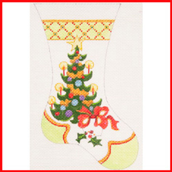 COLM-04 Tree and pale green diamond border 6 3/4" x 4" 18 Mesh MINI STOCKING Strictly Christmas