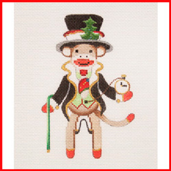COSK-06 Dapper sock monkey in tuxedo & top hat w/cane & clock 5 1/4" x 3 1/2" 18 Mesh Strictly Christmas