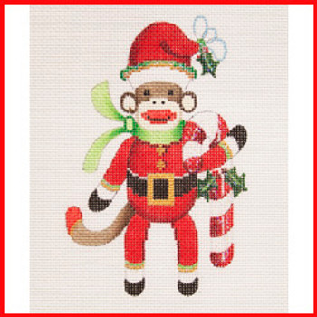 COSK-05 Santa sock monkey holding a candy cane 5 1/2" x 3 1/2" 18 Mesh Strictly Christmas