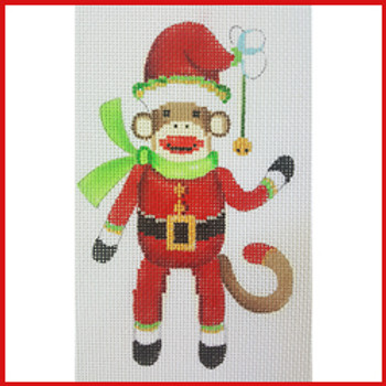 COSK-04 Santa sock monkey w/green scarf 5 1/2" x 3 1/2" 18 Mesh Strictly Christmas