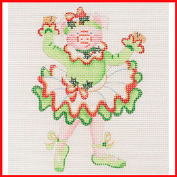 CODA-01 Dancing pig in green Christmas tutu 4 1/2" x 3 1/2" 18 Mesh Strictly Christmas