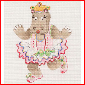 CODA-07 Dancing hippopotamus in pink tutu 6 1/2" x 4 1/2" 18 Mesh Strictly Christmas