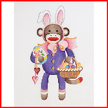 COSK-13 Sock monkey dressed like Easter bunny 7" x 4" 18 Mesh Strictly Christmas