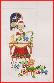 CS-207A Ms. Claus at desk wrapping a gift w/an elf at her feet wrapping a gift 13 Mesh 23" TALL Strictly Christmas !