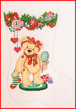 CS-1111 Bear w/candy cane, stocking; candy garland cuff 13 Mesh Stocking MID-SIZE 18" tall Strictly Christmas!