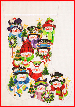 CS-1191 Multiple Snowman faces 13 Mesh Stocking MID-SIZE 18" tall Strictly Christmas!