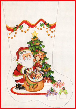 CS-1199 Santa w/teddy bear 13 Mesh Stocking MID-SIZE 18" tall Strictly Christmas!