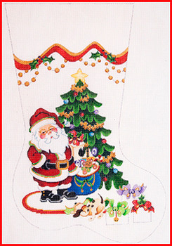 CS-2000 Santa, tree & dog 13 Mesh Stocking MID-SIZE 18" tall Strictly Christmas!