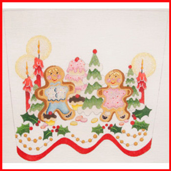 CSC-37 Gingerbread children, trees & candles 9 1/2" x 10 1/2" 18  Mesh STOCKING CUFF Strictly Christmas!