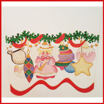 CSC-53 Ornaments w/handblown angel 9 1/2" x 10 1/2"  18 Mesh STOCKING CUFF Strictly Christmas!