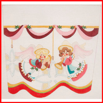 CSC-102 Two flying angels w/musical instruments 10" x 10 1/2" 13  Mesh STOCKING CUFF Strictly Christmas!