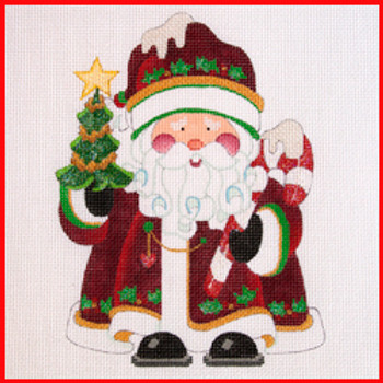 SS-04 Santa w/burgundy coat holding candy cane (COSA-02)  8" x 11" 13 Mesh STANDING SANTA Strictly Christmas