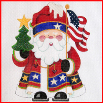 SS-37 Santa with American Flag (COSA-04) 8.25" x 10.5" 13 Mesh STANDING SANTA Strictly Christmas