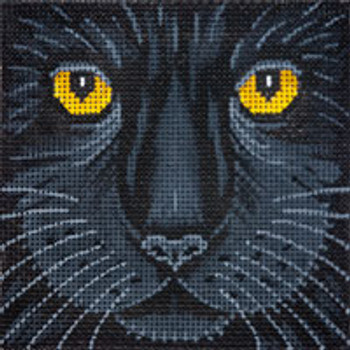 Animal A064S Small Black Cat Face 5 x 5  13 Mesh JP Needlepoint