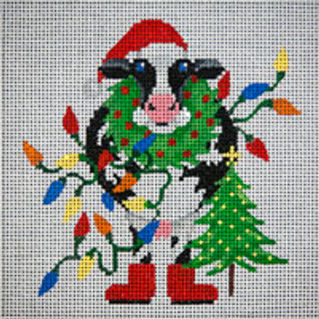 Animal A070 Mooey Christmas Cow 6 x 6 13 Mesh JP Needlepoint