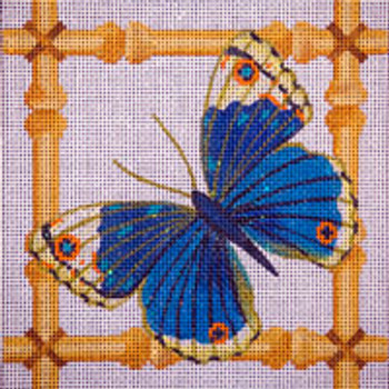 Bird/Insect B011 Blue Butterfly & Bamboo 7 x 7 13 Mesh JP Needlepoint