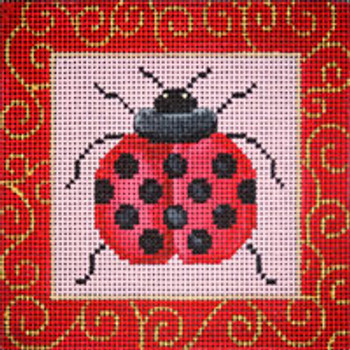 Bird/Insect B052 Ladybug & Swirls 5.5 x 5.5 13 Mesh JP Needlepoint