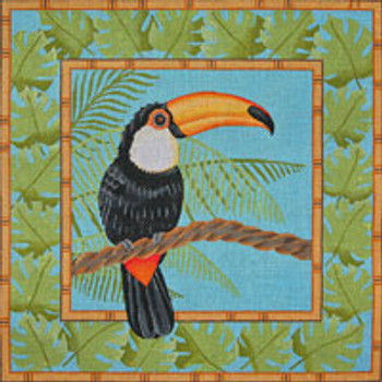 Bird/Insect B342 Toucan in Palm Leaves 16 x 16 13 Mesh JP Needlepoint