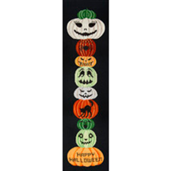 Holiday H025-B Halloween Pumpkin Tower on Black 7x25 13 Mesh JP Needlepoint