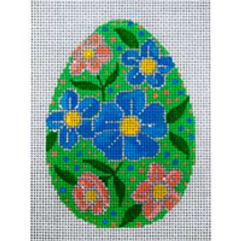 Holiday H667 Peach & Blue Floral Egg 3 x 4  18 Mesh JP Needlepoint (2022)