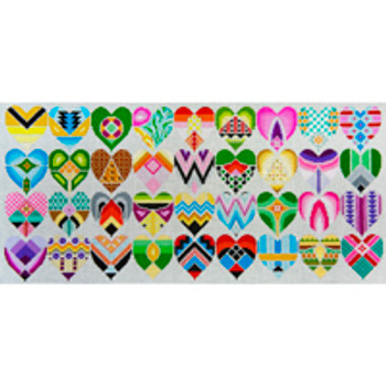 Miscellaneous L626 Many Hearts Bolster blk horizontal 8 x 16 18 Mesh JP Needlepoint