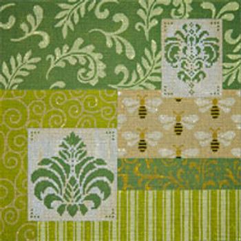 Miscellaneous L343 Moss Green Patch w/Medallion & Bees	11 x 11 13 Mesh JP Needlepoint
