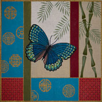 Asian O095 More Butterfly, Bamboo, & Coins 14 x 14 13 Mesh JP Needlepoint