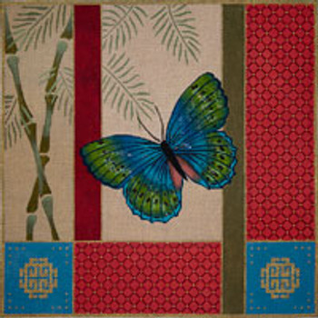 Asian O094 Butterfly, Bamboo, & Coins 14 x 14 13 Mesh JP Needlepoint