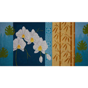 Asian O059	Orchids & Bamboo on Blue	8 x 16 13 Mesh JP Needlepoint