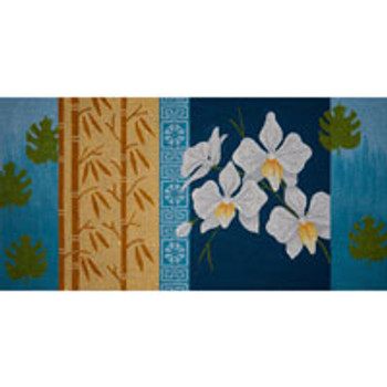 Asian O058	Phalaenopsis & Bamboo on Blue 8 x 16 13 Mesh JP Needlepoint