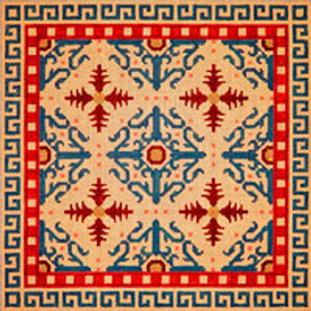 Asian O011	Peach, Red, & Turquoise Scrollwork 12 x 12 13 Mesh JP Needlepoint