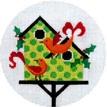 CHRISTMAS X111 Green Birdhouse 4.5" Diameter 18 Mesh JP Needlepoint (2021)