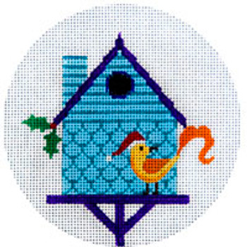 CHRISTMAS X110 Blue Birdhouse 4.5" Diameter 18 Mesh JP Needlepoint (2021)