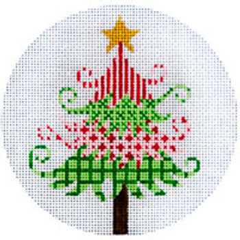 CHRISTMAS X125 Green & Red Christmas Tree 4.5" diameter  18 Mesh JP Needlepoint