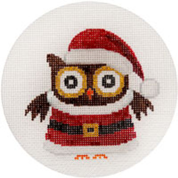 CHRISTMAS X204 Santa Owl 4.5" Diameter 18 Mesh JP Needlepoint