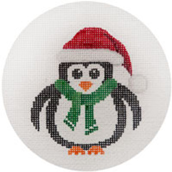 CHRISTMAS X211 Penguin w/Muffler 4.5" Diameter 18 Mesh JP Needlepoint
