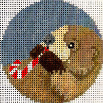 CHRISTMAS DX021 Otter w/Candy Cane 3.5" diameter 13 Mesh JP Needlepoint