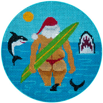 CHRISTMAS X260 Surfing Santa 4.5 dia 18 Mesh JP Needlepoint (2021)