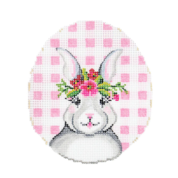 KEA70-18 Bunny with Flower Crown on Pink Gingham 4"w x 4.65"h - 18 Mesh Kelly Clark Needlepoint
