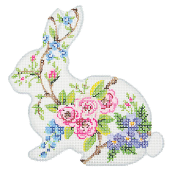KEA66-18  Floral Patterned Bunny 5.5"w x 5.75"h 18 Mesh Kelly Clark Needlepoint