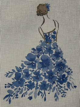 ECT876B Lady w/Blue Flowers 10 x 9 18 Mesh Ellen Crimi-Trent