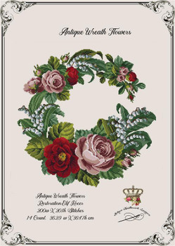 Antique Wreath Flowers -E  Antique Needlework Design