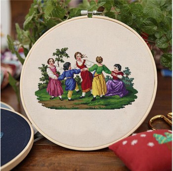 A Group of Children Playing -A Antique Needlework Design