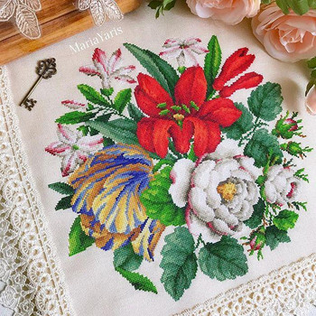 Antique Berlin, Lilies and Roses Bouque-A Antique Needlework Design