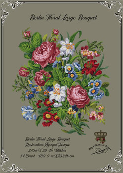 Berlin Floral Large Bouquet -A 270w X 294h Stitches Antique Needlework Design