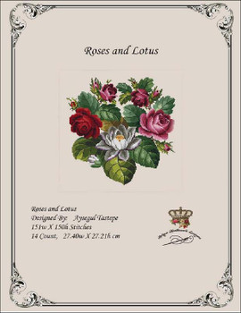 Roses and Lotus Antique Needlework Design